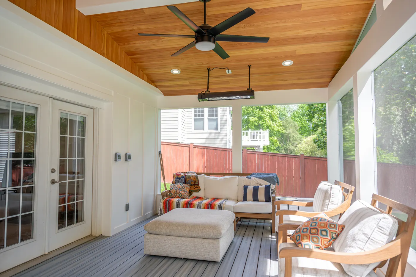 Porch lounge beside French doors into the house