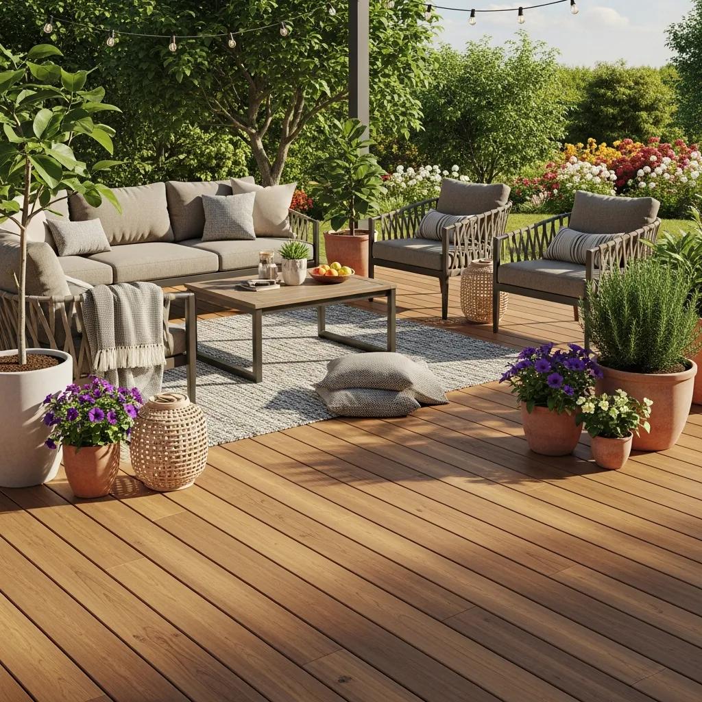 Stylish TimberTech decking and outdoor living space with seating and planters.