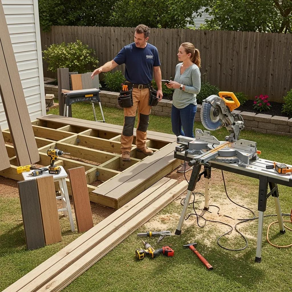 Small deck installation showcasing materials and tools for cost considerations