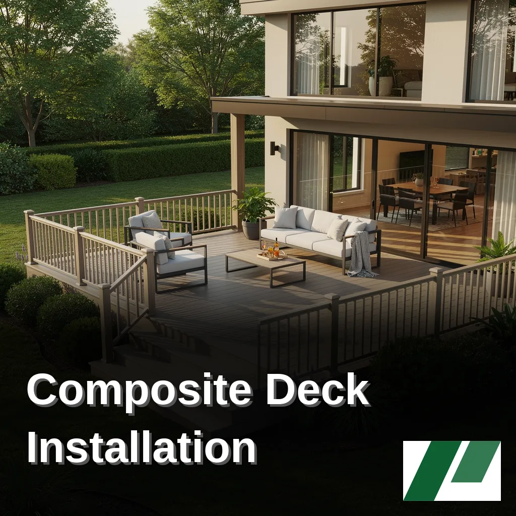 Finished composite deck installation with matching railings